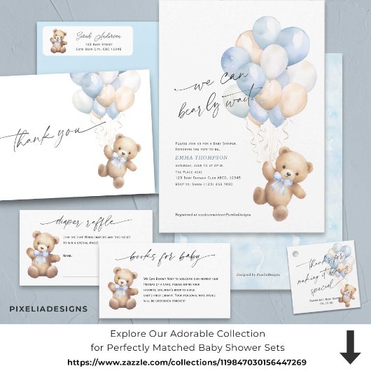 Moderner Niedlicher Teddybär mit Balloons-Dusche Geschenkanhänger