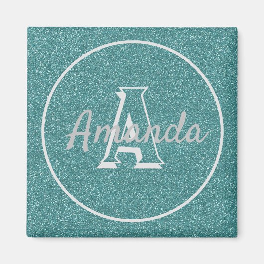 Moderner Niedlicher Trendy Aquamariner Glitzer Nam Magnet (Vorne)