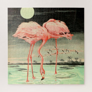 Moderner Niedlicher Vintager Rosa-Bird-Flamingo un Puzzle