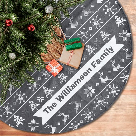 Moderner nordischer Strick Ugly Sweater Chalkboard Fleece Weihnachtsbaumdecke