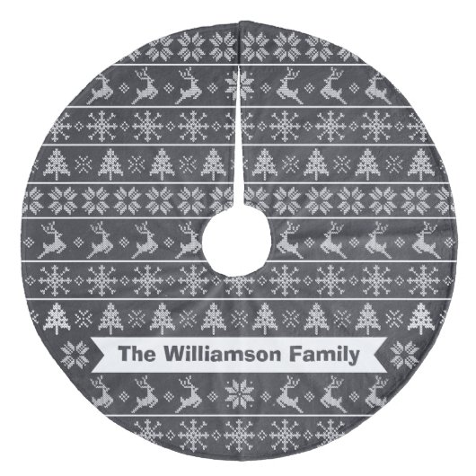 Moderner nordischer Strick Ugly Sweater Chalkboard Fleece Weihnachtsbaumdecke (Vorderseite)