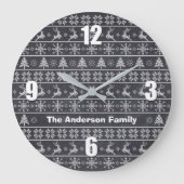 Moderner nordischer Strick Ugly Sweater Chalkboard Große Wanduhr (Vorderseite)