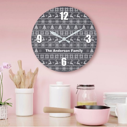 Moderner nordischer Strick Ugly Sweater Chalkboard Große Wanduhr