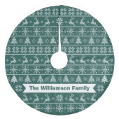 Moderner nordischer Strick Ugly Sweater Green Fleece Weihnachtsbaumdecke (Vorderseite)