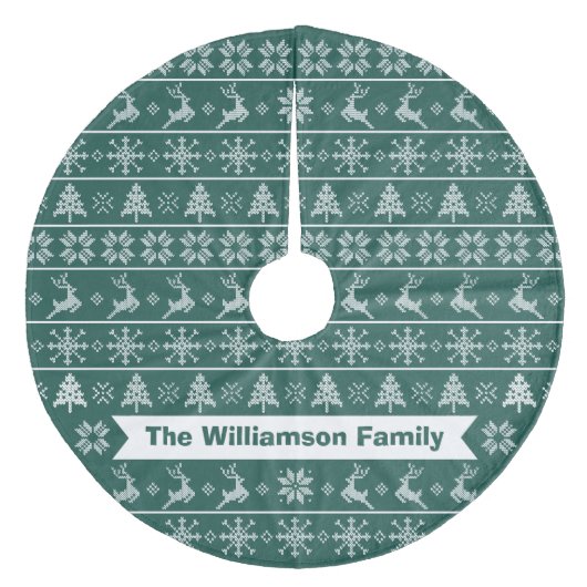 Moderner nordischer Strick Ugly Sweater Green Fleece Weihnachtsbaumdecke (Vorderseite)