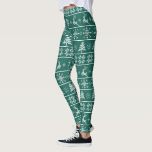 Moderner nordischer Strick Ugly Sweater Green Tren Leggings