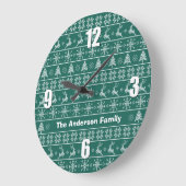 Moderner nordischer Strick Ugly Sweater Green Whit Große Wanduhr (Winkel)