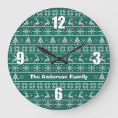 Moderner nordischer Strick Ugly Sweater Green Whit Große Wanduhr (Vorderseite)