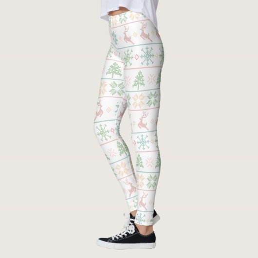 Moderner nordischer Strick Ugly Sweater Pastell Pi Leggings (Links)