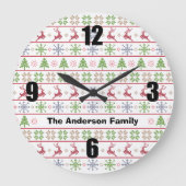 Moderner nordischer Strick Ugly Sweater Red Green Große Wanduhr (Vorderseite)