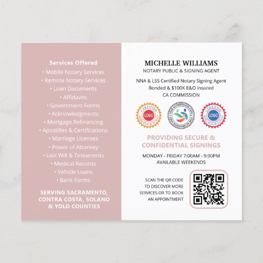 Moderner Notar-Foto QR-Code Rosa Flyer (Hinten)