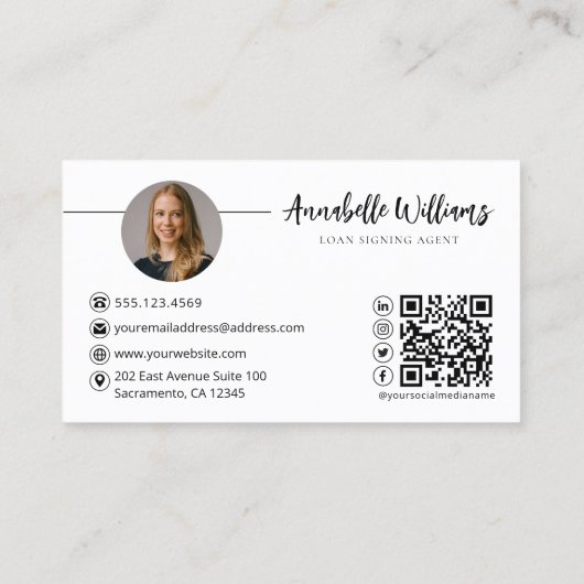 Moderner Notar-Foto QR-Code Visitenkarte (Rückseite)