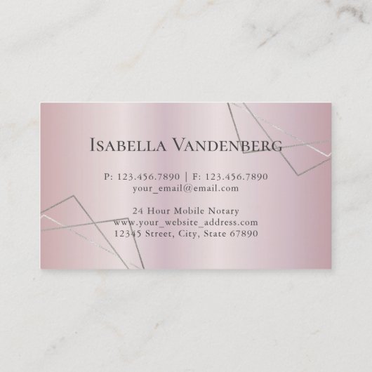 Moderner Notar Public Blush Lilac Glitzer Geometri Visitenkarte (Rückseite)