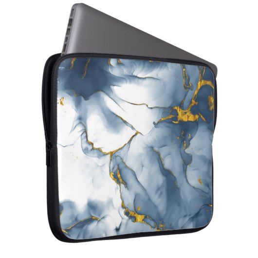 Moderner Notebook-Rückzug aus Aquamarin-Gold-Marmo Laptopschutzhülle (Vorne Rechts)