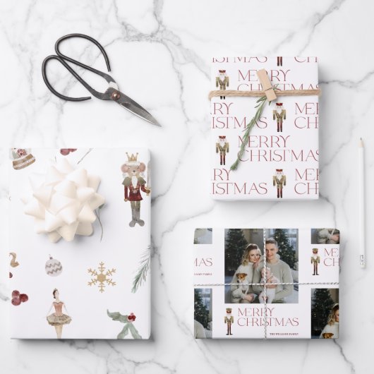 Moderner Nutcracker Frohe Weihnachts-Foto Urlaub Geschenkpapier Set (Vorderseite)