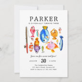 Moderner O-Fish-al Reel Fun Fish Fish Birthday Einladung (Vorderseite)