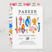 Moderner O-Fish-al Reel Fun Fish Fish Birthday Einladung (Vorne/Hinten)