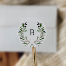 Moderner Olive Branch Monogram Wedding Umschlag Au Runder Aufkleber