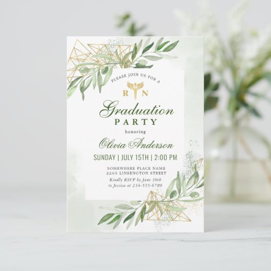 Moderner Olive Branch Nursing School Abschluss Einladung (Stehend Vorderseite)