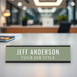 Moderner Olive Green Office Mitarbeiter Schreibtischnamensplakette