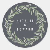 Moderner Olivenkranz mit Wasserfarbe Botanische Ho Runder Aufkleber (Vorderseite)