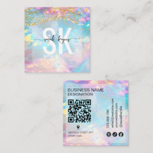 Moderner Opalstein holografisches Monogramm Qr Cod Quadratische Visitenkarte