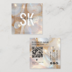 Moderner Opalstein-Monogramm-QR-Code Quadratische Visitenkarte
