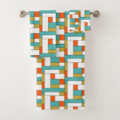 Moderner Orange Blue Gold Farbblock Mitte des Jahr Badhandtuch Set (Insitu)