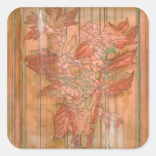 Moderner orange Blumendruck auf abgestreiftem Quadratischer Aufkleber