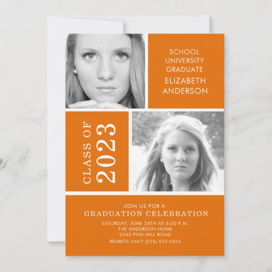 Moderner Orange Foto Abschluss Einladung (Vorderseite)