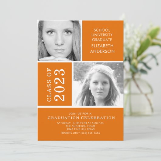 Moderner Orange Foto Abschluss Einladung (Stehend Vorderseite)