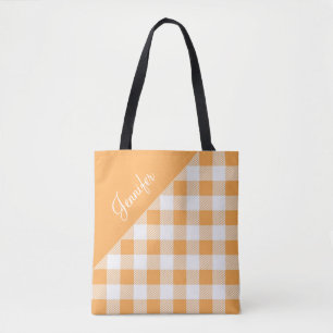 Moderner Orange Gingham Kariert Name Tasche