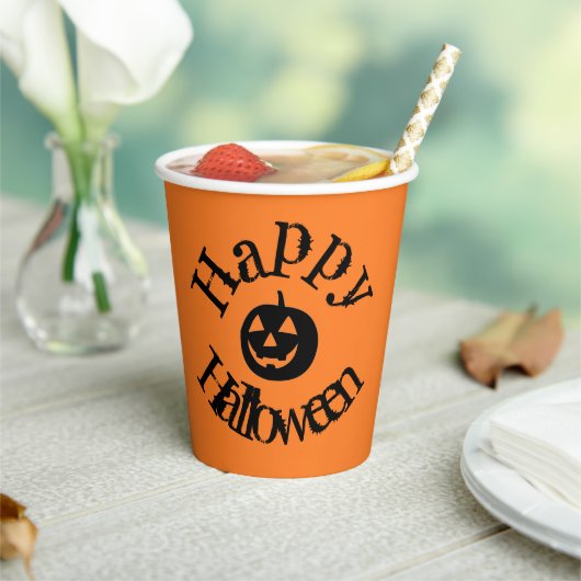 Moderner Orange Happy Halloween Pumpkin Pappbecher (In Situ)