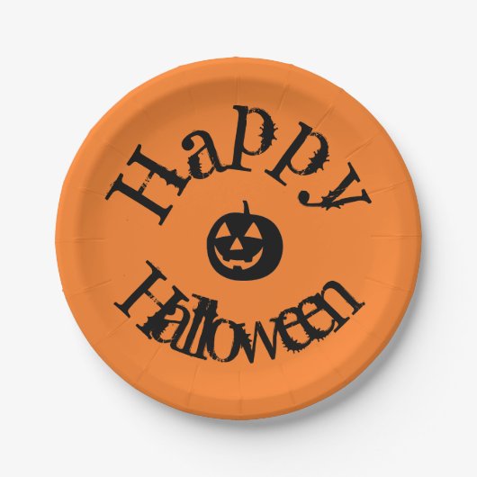 Moderner Orange Happy Halloween Pumpkin Pappteller (Vorderseite)