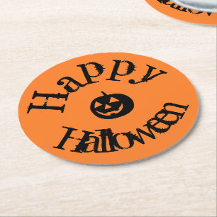 Moderner Orange Happy Halloween Pumpkin Runder Pappuntersetzer