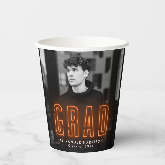 Moderner Orange Neon Abschluss Pappbecher (Vorderseite)