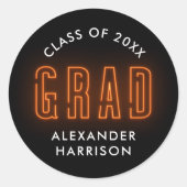 Moderner Orange Neon Abschluss Runder Aufkleber (Vorderseite)