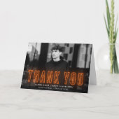 Moderner Orange Neon Foto Abschluss Dankeskarte (Vorderseite)