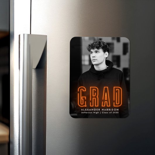 Moderner Orange Neon Vertical Foto Abschluss Magnet