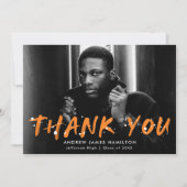 Moderner Orange Paint Spritzer Foto Abschluss Dankeskarte (Vorderseite)