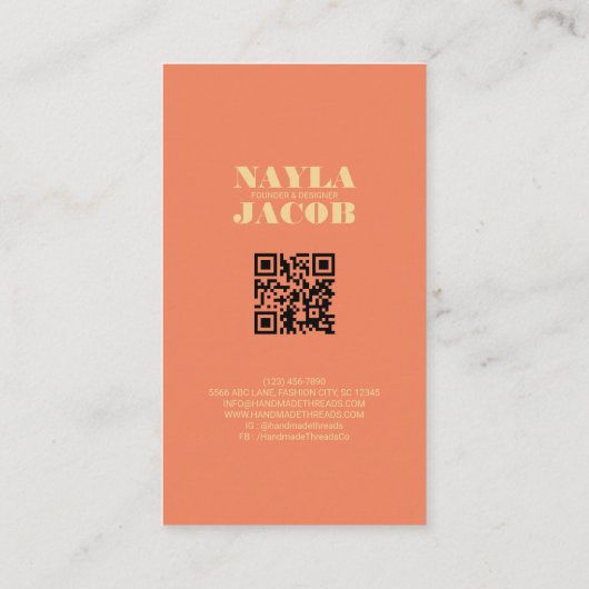 Moderner Orange-Prüfmuster QR-Code Visitenkarte (Rückseite)