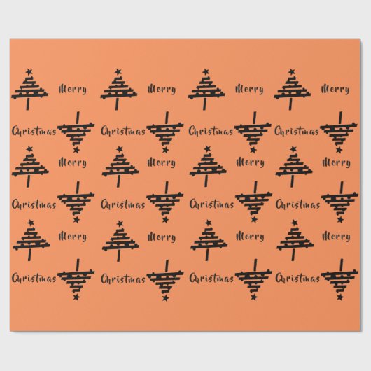 Moderner Orange Schwarzer Weihnachtsbaum Muster Ur Geschenkpapier (Flach)