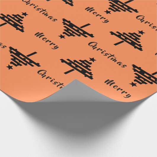 Moderner Orange Schwarzer Weihnachtsbaum Muster Ur Geschenkpapier (Ecke)