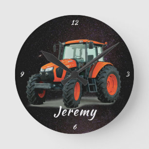 Moderner Orange Traktor Runde Wanduhr