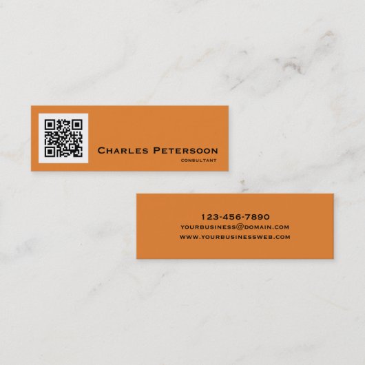 Moderner orange und schwarzer QR Code-Berater Mini Visitenkarte (Vorne/Hinten)