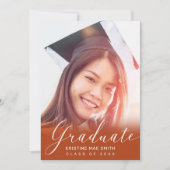 Moderner Orange White Calligraphy Foto Abschluss Einladung (Vorderseite)