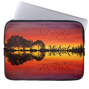 Moderner orangefarbener Gitarrist Name Watercolor Laptopschutzhülle