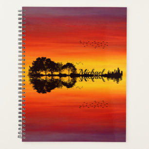 Moderner orangefarbener Gitarrist Name Watercolor Planer
