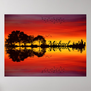 Moderner orangefarbener Gitarrist Name Watercolor Poster