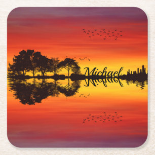 Moderner orangefarbener Gitarrist Name Watercolor Rechteckiger Pappuntersetzer